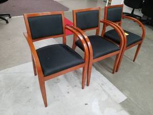 lot 209 image: Lot of (3) Padded Wood Office Chairs