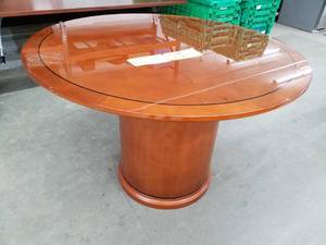 lot 220 image: 48in. Round Wood Pedestal Conference Table