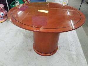 lot 218 image: 48in. Round Wood Pedestal Conference Table