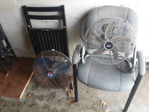 lot 17 image: 2-Metal Fans, 1-Folding Chair, 1-Side Chair