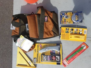 lot 36 image: NEW Tool Belt, Speed Square, Utility Belt, Tape Measure, Gauge, Trim