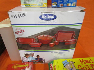 lot 82 image: (New) Bakeware Set, Organizers, Totes, Books, Misc.