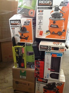 Pallet of assorted hardware tools , Cabinet,Shelving,Table Saw , Storage items and more original customer return