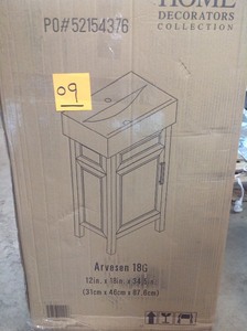lot 9 image: Home Decorators Collection Arvesen 18 in. W x 12 in. D Vanity in Dove Grey with Ceramic Vanity Top in White with White Sink not used