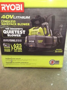 lot 18 image: RYOBI 145 MPH 625 CFM 40-Volt Lithium-Ion Cordless Backpack Blower 5 Ah Battery and Charger Included in good conditions