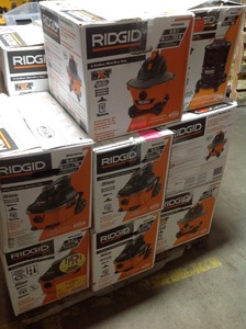 lot 5 image: Pallet of assorted Ridgid Vacuums different sizes not used