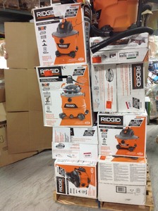 lot 2 image: Pallet of assorted Ridgid Vacuums different sizes and arious conditions customer returns
