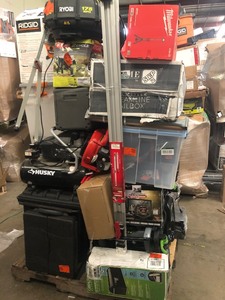lot 26 image: Pallet of assorted hardware, Ego Snowblower, Storage items and mailboxes original customer returns