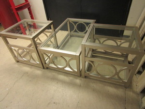 lot 417 image: DECORATIVE GLASS TOP COFFEE TABLE WITH END TABLES