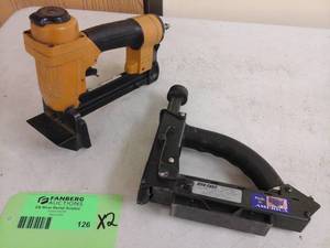 lot 126 image: Lot of (2) Duo-Fast Pneumatic Staple Gun ST-18, Stanley Bostitch Floor Runner Penumatic Staple Gun S3297-LHF