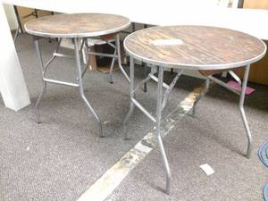 lot 155 image: Lot of (2) 30in. Wood Top Metal Folding Tables