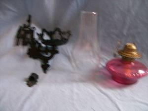Amethyst wall scones oil lamp with bracket. As shown.