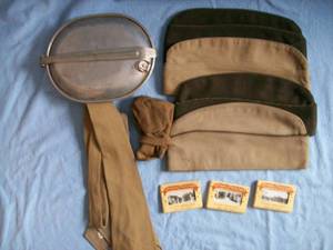Military carstiessocks & mess kit with great lakes Naval training cards. As shown.