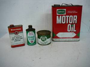 lot 28 image: Oil Can 2 gal, Brake Fluid, Grease, Water pump lube
