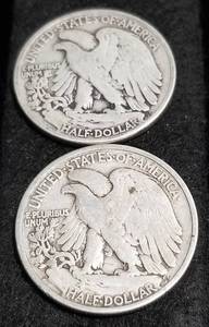 2 WALKING LIBERTY HALF DOLLARS 1942 1947-D
