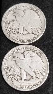 2 WALKING LIBERTY HALF DOLLARS 1943 1945-S