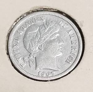 1907 BARBER DIME VF25 CLEANED