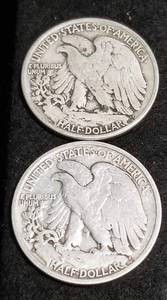 2 WALKING LIBERTY HALF DOLLARS 1944 1945-S