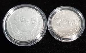 1991 US MOUNT RUSHMORE 2 COIN COMMEMORATIVE SET SILVER DOLLAR CLAD HALF