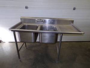 lot 16 image: Stainless Steel Double Sink with Counter