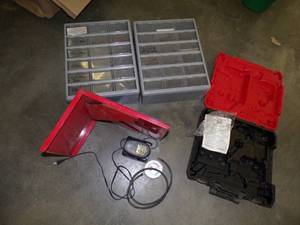 lot 33 image: Parts Bins, Tool Cabinet Shelf, Vacuum Gauge and more