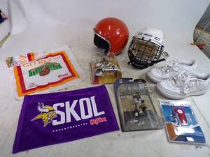 lot 77 image: Football Collectable Toys, Size 10 Shoes, Helmets, Hankies and more