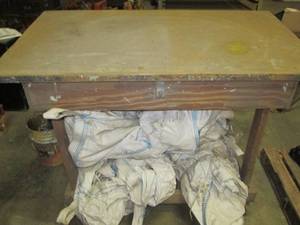 Drafting table on wheels with tarps...