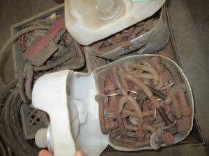 Steel crate with misc J bolts, pend...