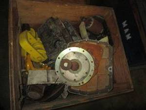 Blue crate of hoist parts...