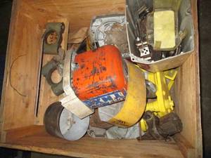 Blue crate of hoist parts...