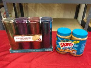 lot 539 image: Skippy Creamy Peanut Butter & Stockmeyer Shortbread Cookies, Retail $19.28