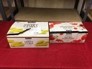 lot 540 image: Kirkland Signature Golden Sweet Corn & Kirkland Signature Organic Diced Tomatoes, Retail $11.98
