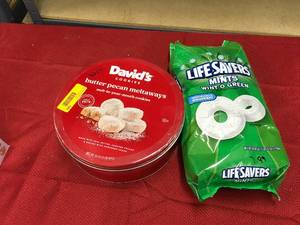 lot 542 image: Davids Butter Pecan Meltaways & Lifesavers Mints, Retail $17.98