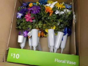 lot 100 image: Large box of Floral Cemetery Vases...