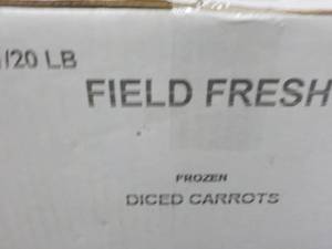 lot 252 image: 1 -20 lb. Box Frozen Diced Carrots...