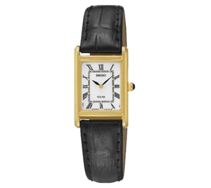 lot 4 image: Brand New Seiko Ladies Solar Steel Black Leather Watch