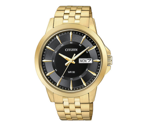 lot 6 image: Brand New Citizen Mens Black Dial Goldtone Watch