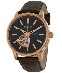 lot 17 image: Brand New Bulova Mens Automatic Brown Leather Strap Watch