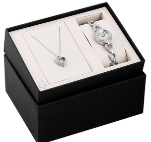lot 39 image: Brand New Bulova Crystal Heart Watch & Necklace Set