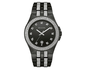 lot 42 image: Brand New Bulova Mens Black Dial Crystal Watch