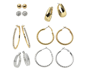 lot 135 image: Brand New Gold & Silvertone Crystal 7-Pair Set of Hoop and Stud Earrings
