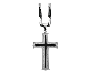 lot 137 image: Brand New Stainless Steel Mens Black Ionic-Plated Crystal Cross Pendant