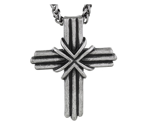 lot 153 image: Brand New Mens Crucible Grooved Stainless Steel Cross Pendant & Necklace