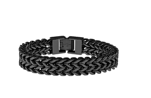 lot 156 image: Brand New Mens Stainless Steel Black 2-Strand Linked Bracelet