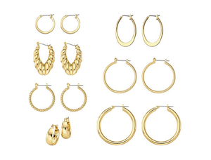 lot 160 image: Brand New Lot of Two 14K Gold Plated 7-Pair Set of Hoop Earrings---14 In All