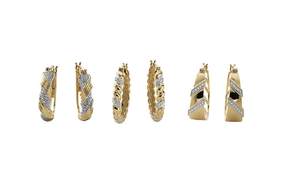 lot 162 image: Brand New 18K Gold-Plated Bronze Two-Tone Diamond-Accent 3-Pair Set of Hoop Earrings