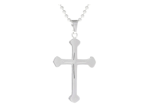 lot 163 image: Brand New Stainless Steel Embossed Cross Pendant Necklace