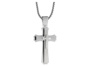 lot 165 image: Brand New Stainless Steel 3-Layer Cross Pendant Necklace