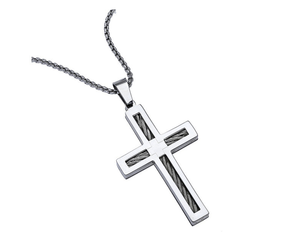 lot 166 image: Brand New Stainless Steel Mens Cable Cross Pendant & Necklace