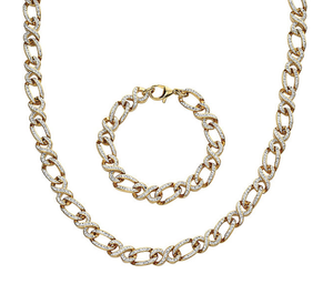 lot 173 image: Brand New Goldtone Stainless Steel Crystal Link Necklace & Bracelet